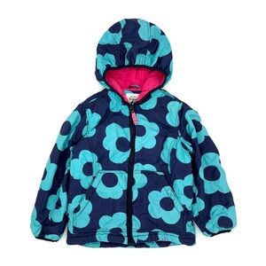GUC Mini Boden Girls Blue Floral Pattern Fleece Lined Hooded Jacket 7-8